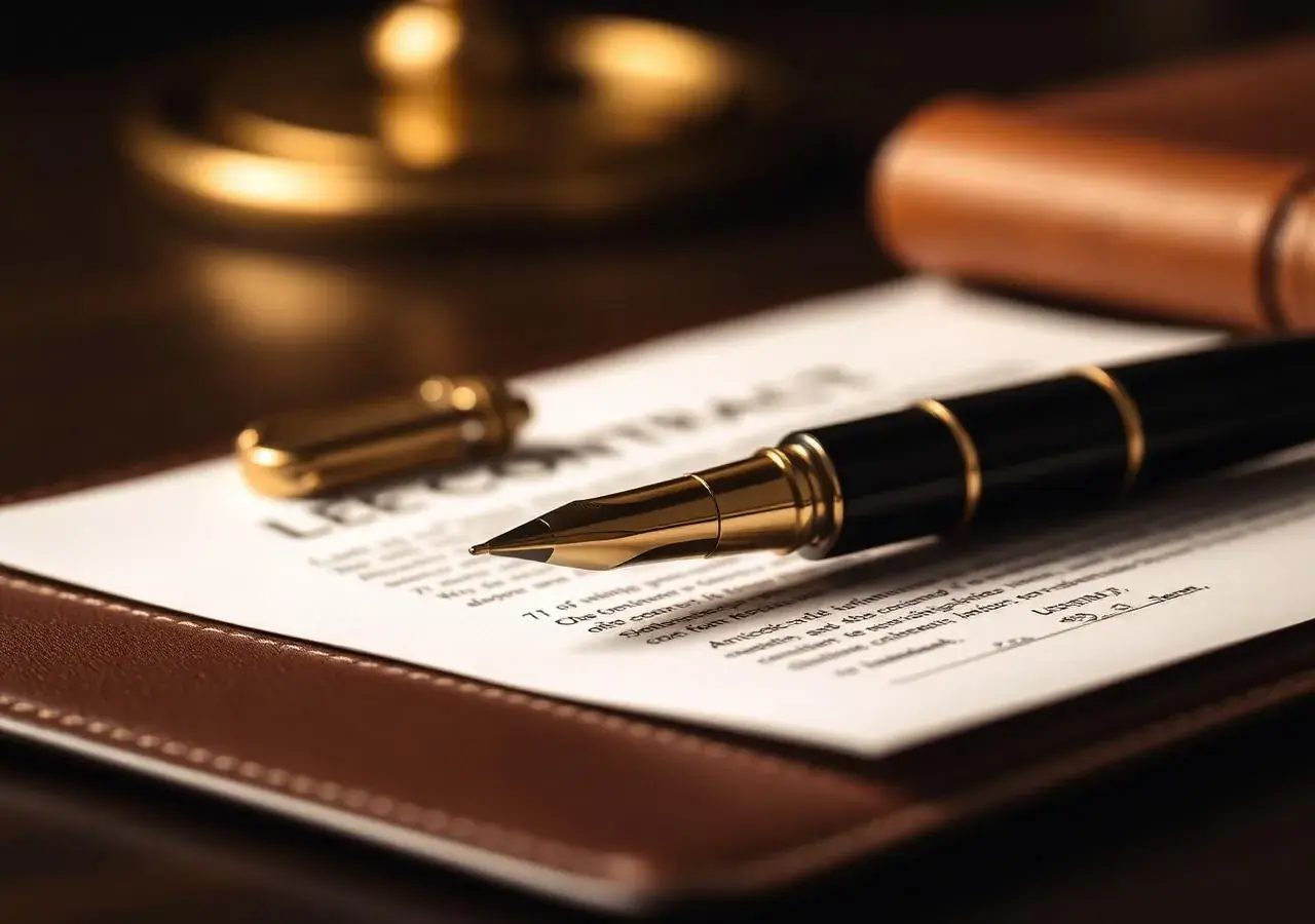 Caneta-tinteiro sobre contrato jurídico